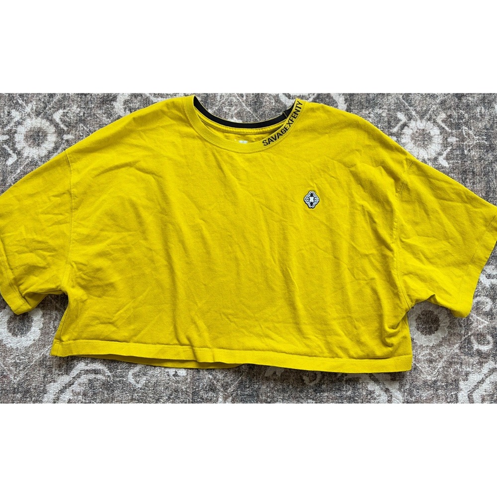 SAVAGE X FENTY Yellow Cropped Graphic T Shirt Womens 2X Cotton Blend